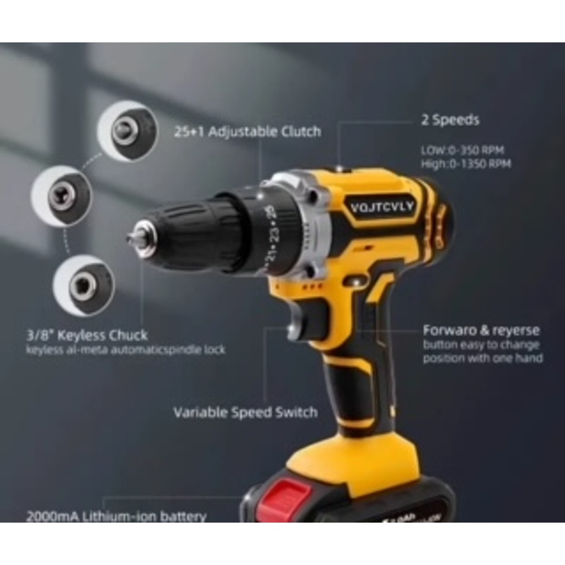 21V 2Ah Cordless Power Drill Set
