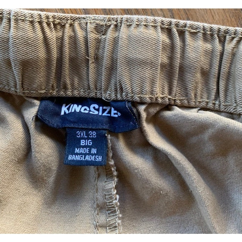King Size brand 3 XL 38 big elastic waist with front tie tan khakis