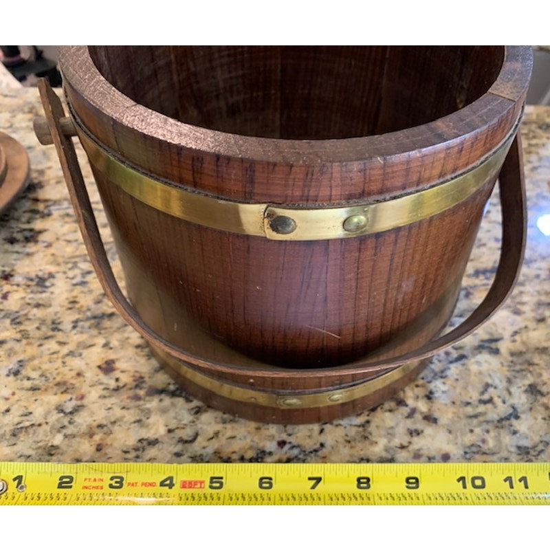 Antique Wooden cookie jar with lid and handle