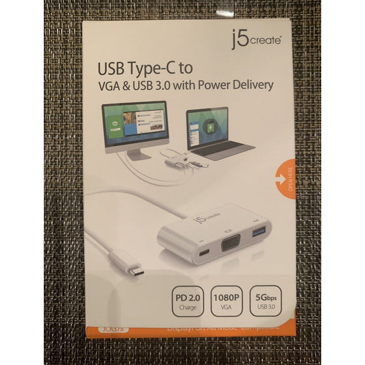 J5Create USB Type-C to VGA & USB 3.0 with Power Delivery JCA378 - NEW