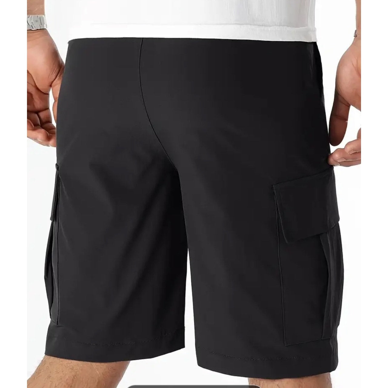 Men's classic XL solid black color multi-pocket shorts