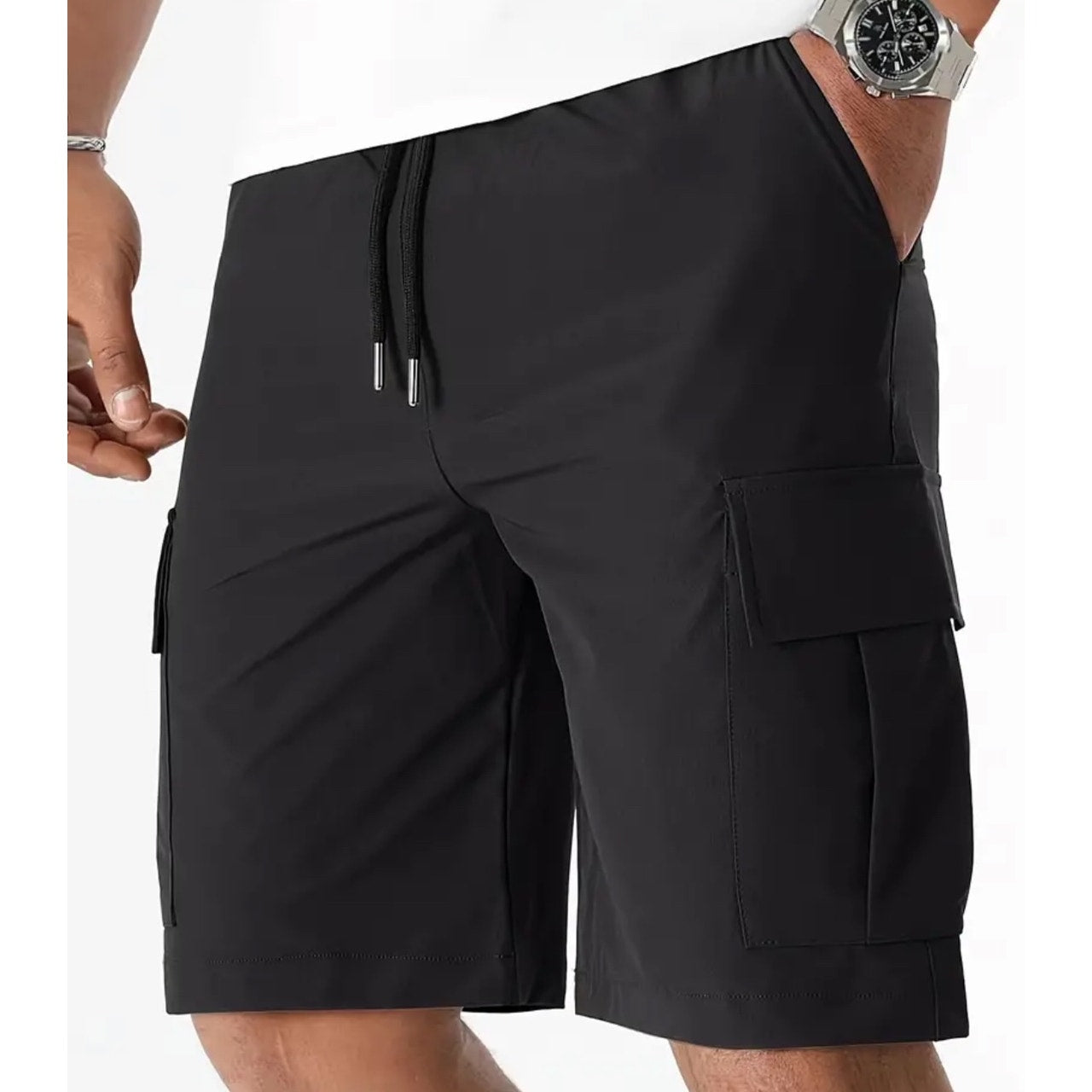 Men's classic XL solid black color multi-pocket shorts