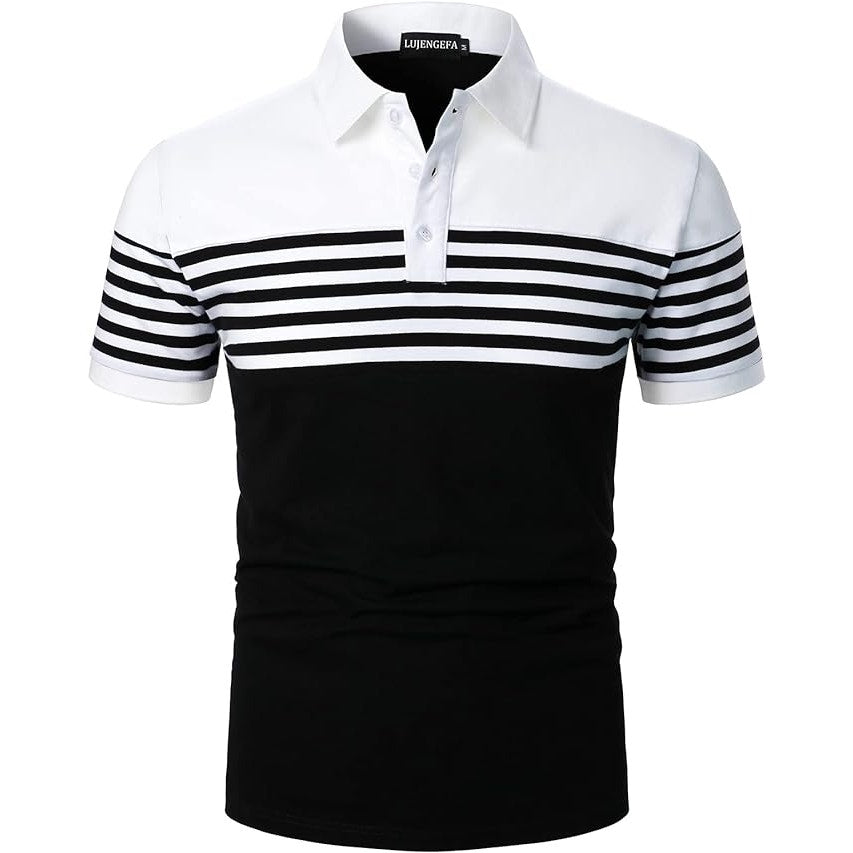 2XL LUJENGEFA Men's Polo Shirt Short Sleeve Striped Casual Slim Fit