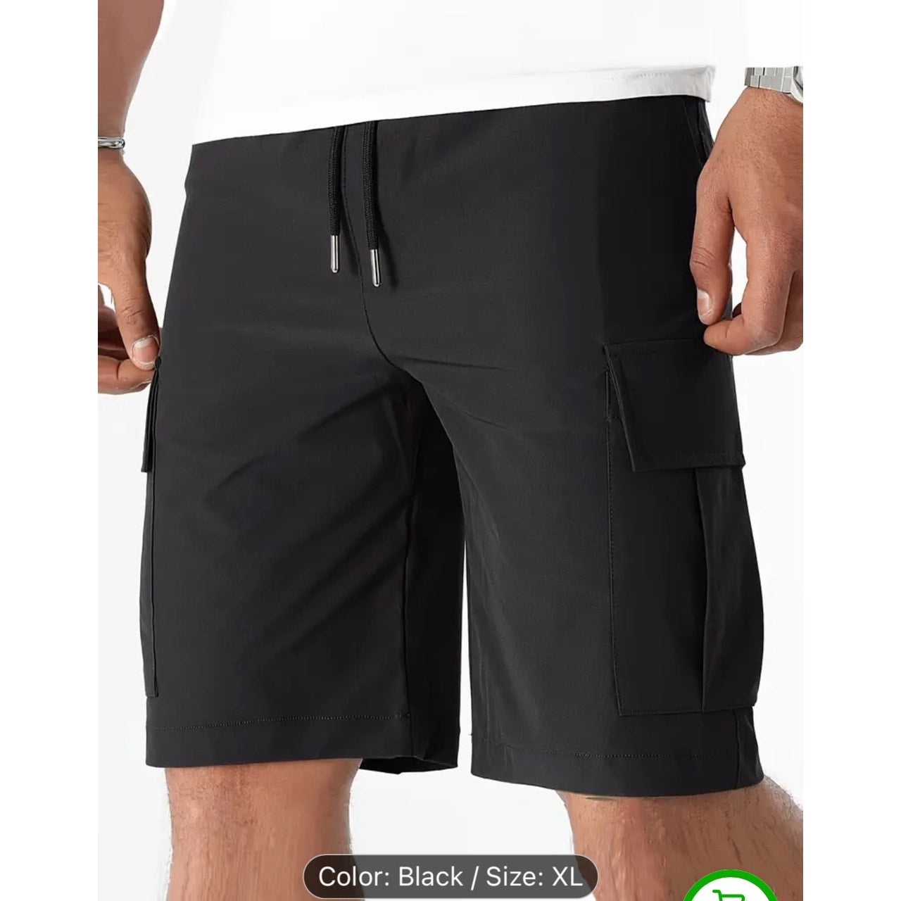 Men's classic XL solid black color multi-pocket shorts