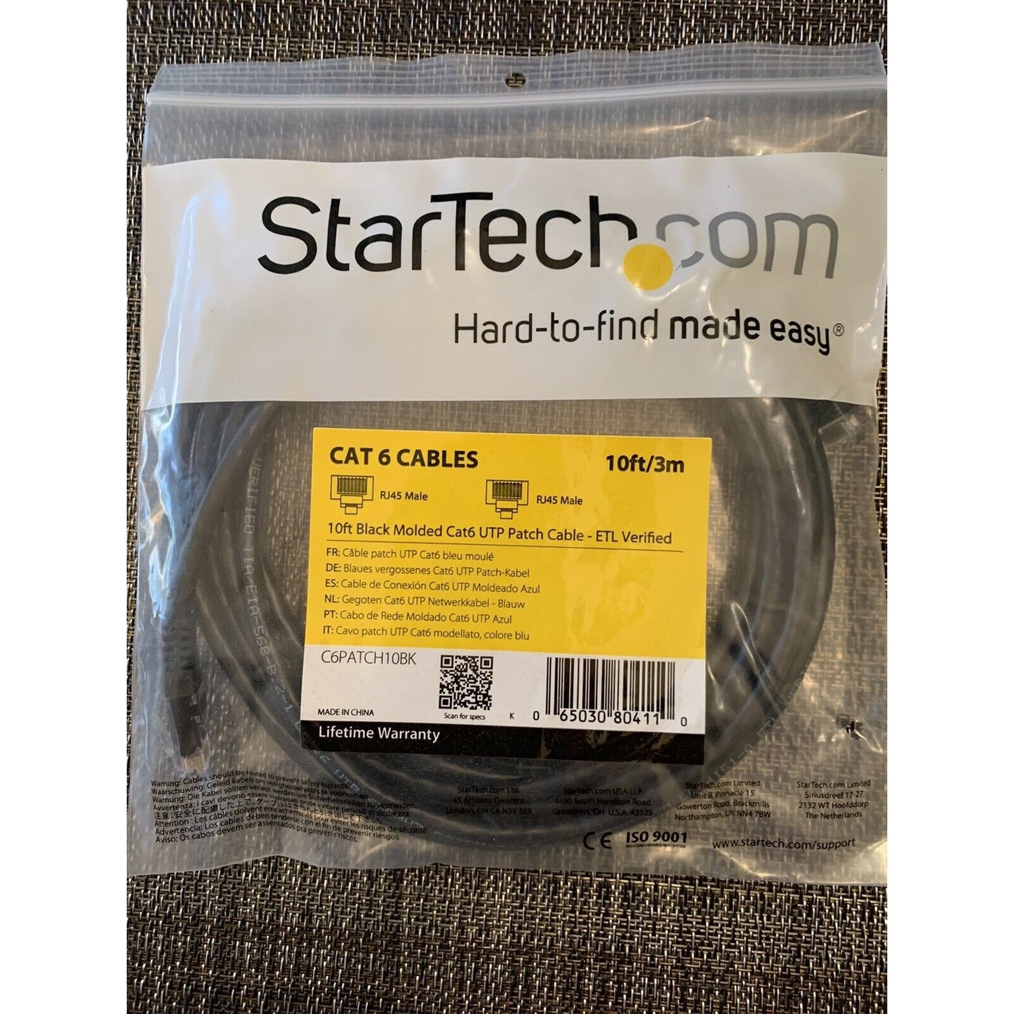 C6PATCH10BK 10FT CAT6 BLACK RJ45 UTP Startech