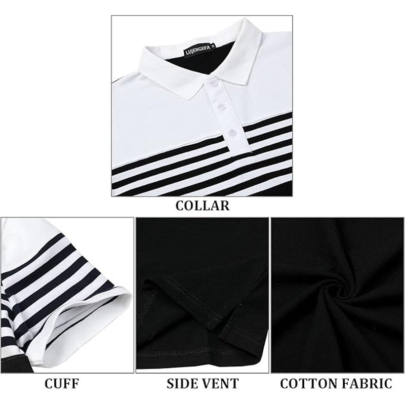 2XL LUJENGEFA Men's Polo Shirt Short Sleeve Striped Casual Slim Fit