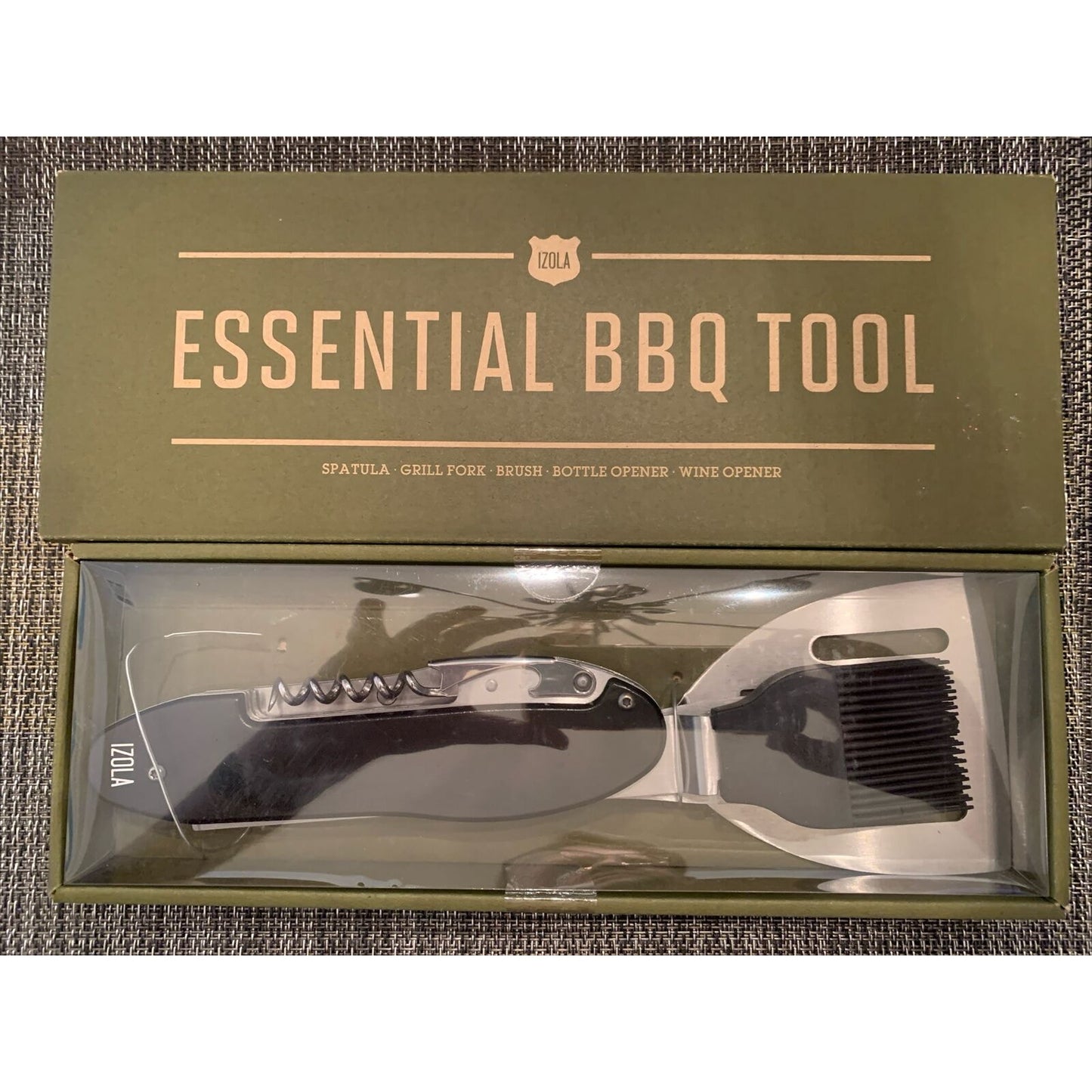 New Essential BBQ Multi Tool Izola Spatula Grill Fork Brush Bottle Wine Opener