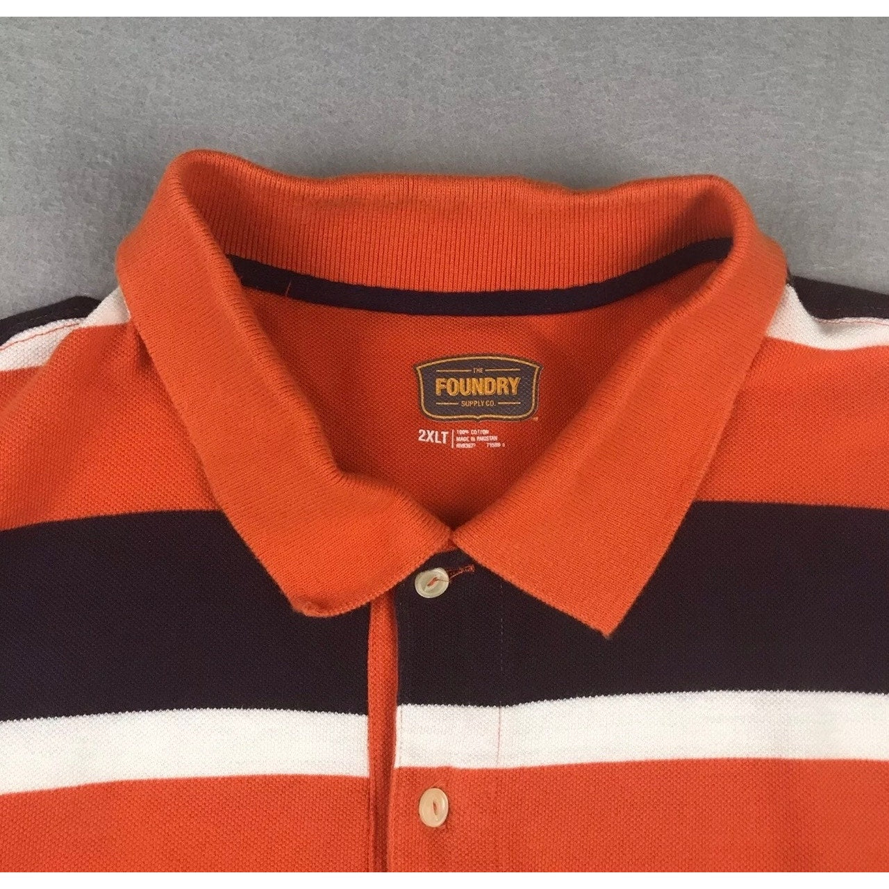 The Foundry Polo Shirt Men’s 2XLT Orange Blue Striped Short Sleeves XXLT