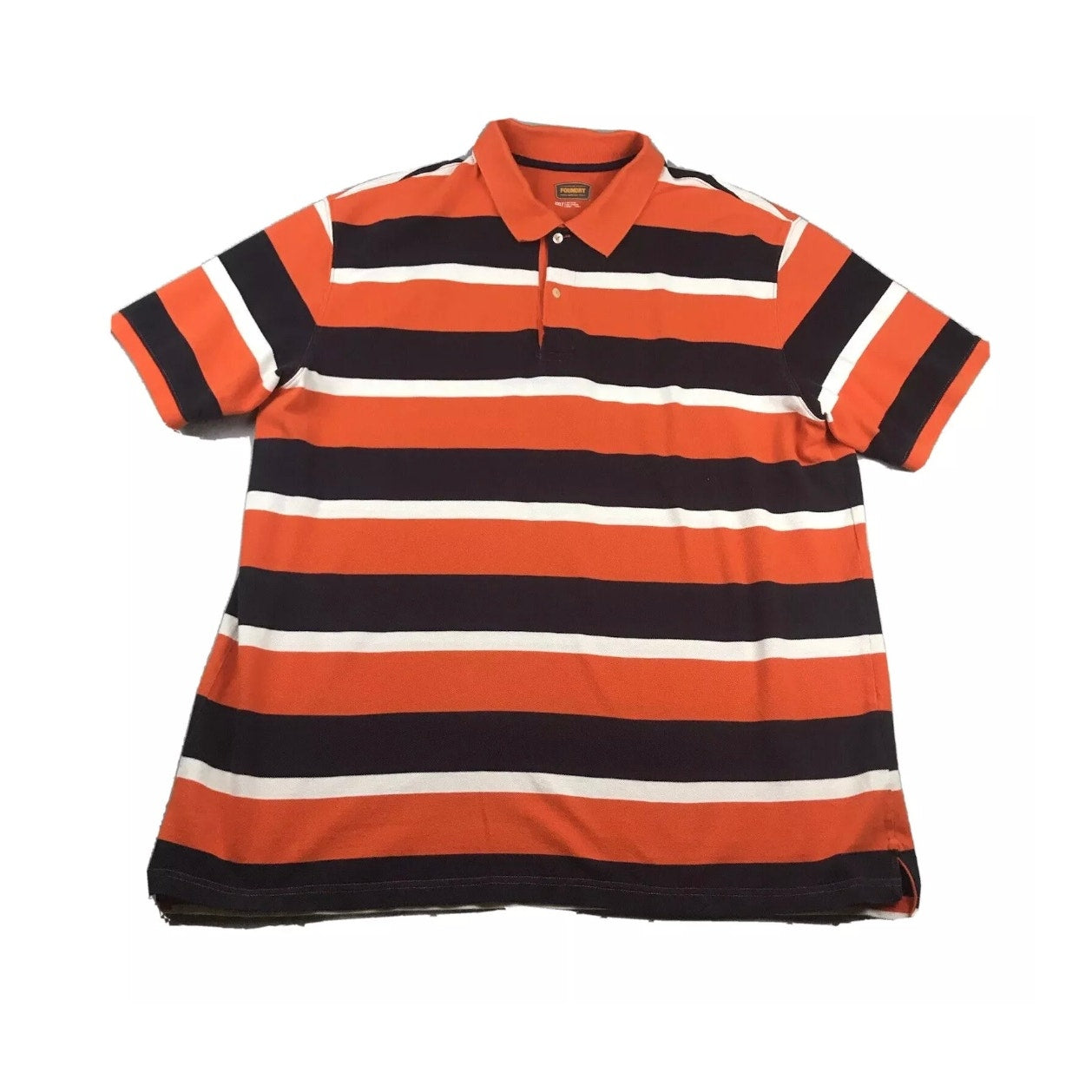 The Foundry Polo Shirt Men’s 2XLT Orange Blue Striped Short Sleeves XXLT