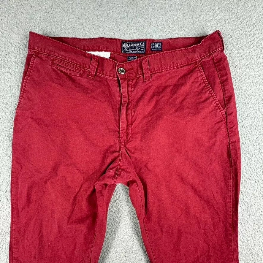 AMERICAN RAG Pants Men's Sze 36 37x31* Red Slim Straight Cotton Chinos