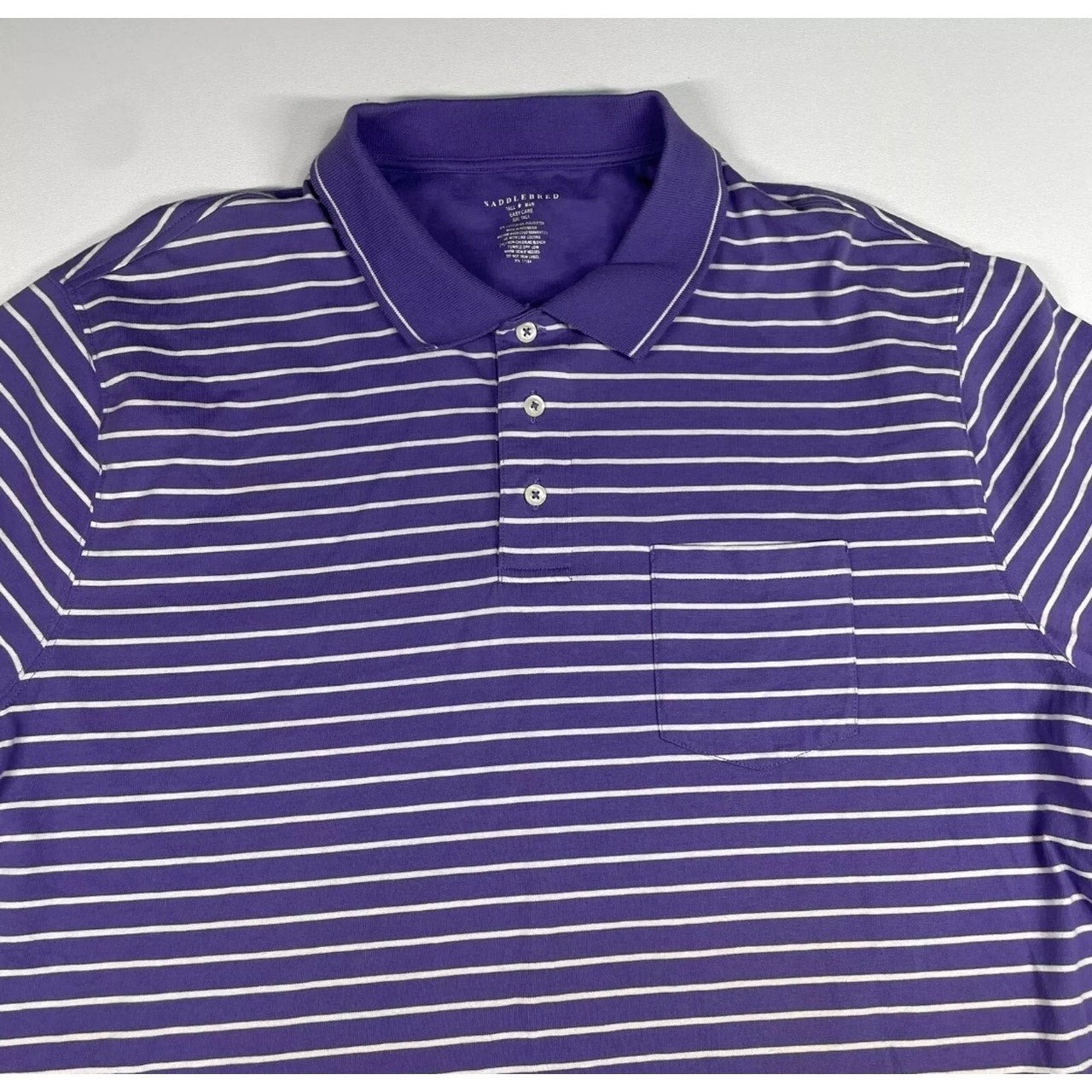 Saddlebred Shirt Men’s 2XLT Tall Purple White Stripe Short Sleeve Polo