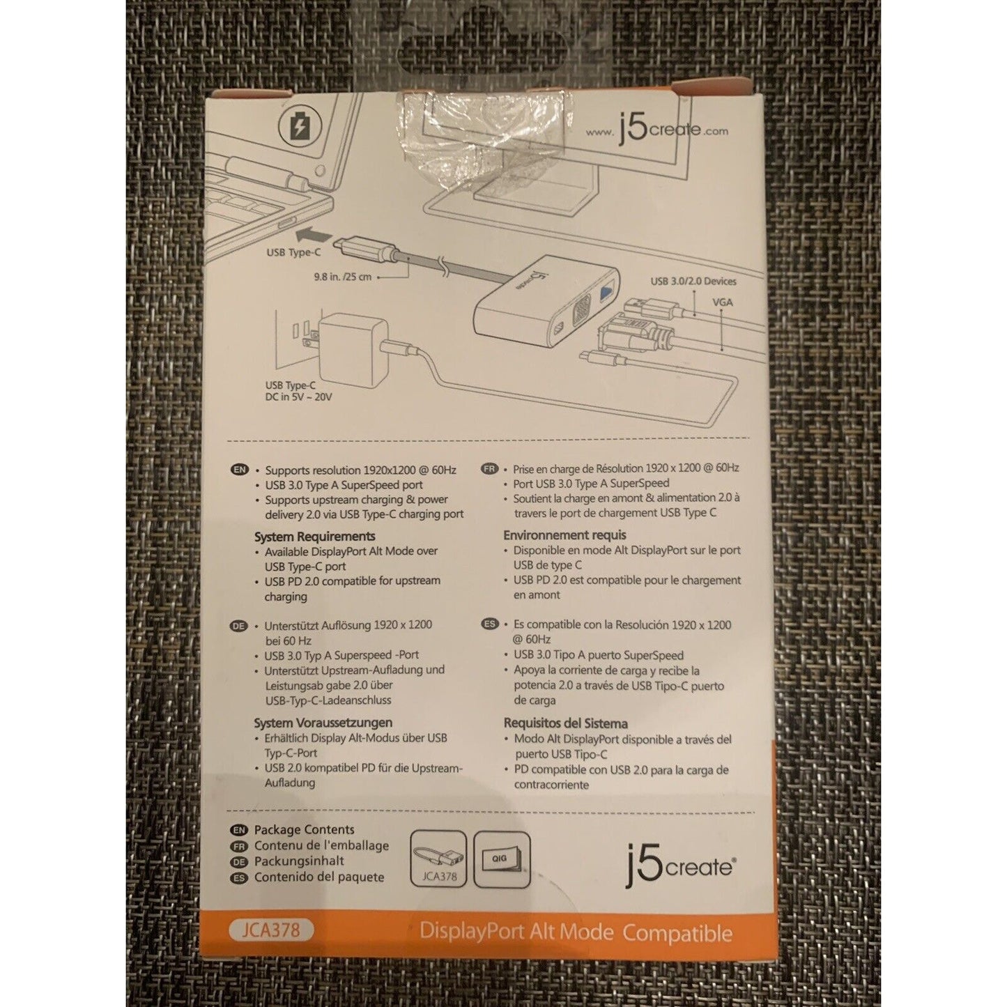 J5Create USB Type-C to VGA & USB 3.0 with Power Delivery JCA378 - NEW