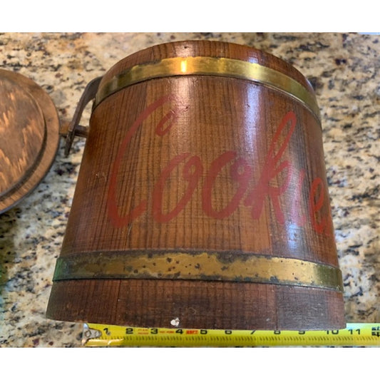 Antique Wooden cookie jar with lid and handle