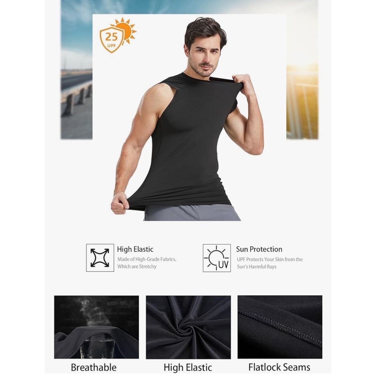 Dalavch 3 Pack Men’s Sleeveless Compression Shirts Black Gray White XX-Large