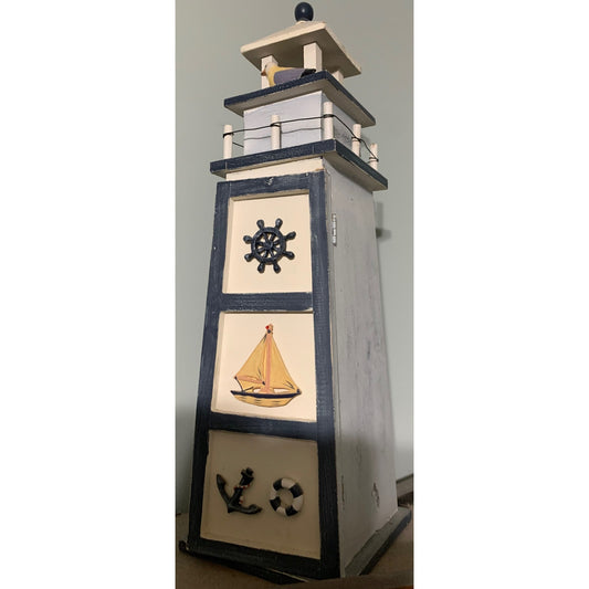 21in tall & 6 1/2in at base Wooden Decorative Light House Storage with Door