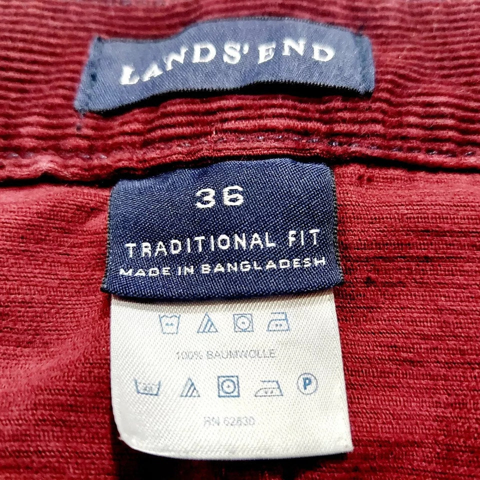 Lands End Corduroy Pants Men's 36x31 Traditional Fit Red Cotton Casual