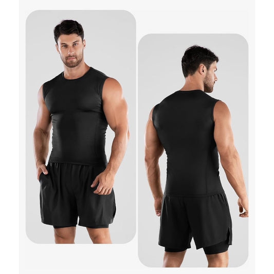 Niksa Men's Black Athletic Compression Shirts Sleeveless Tank Top