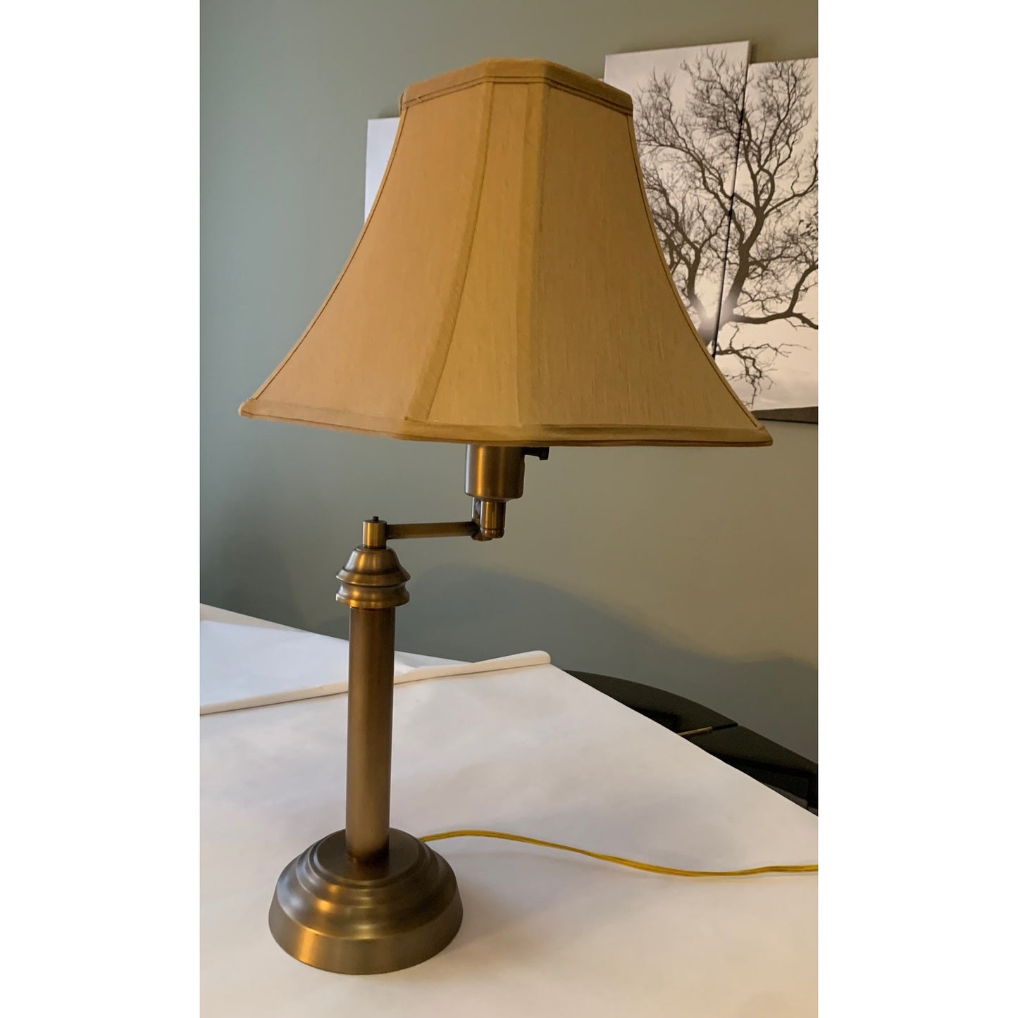 Hampton Bay Heavy Brass 26-1/2 in. Swing Arm Table Lamp