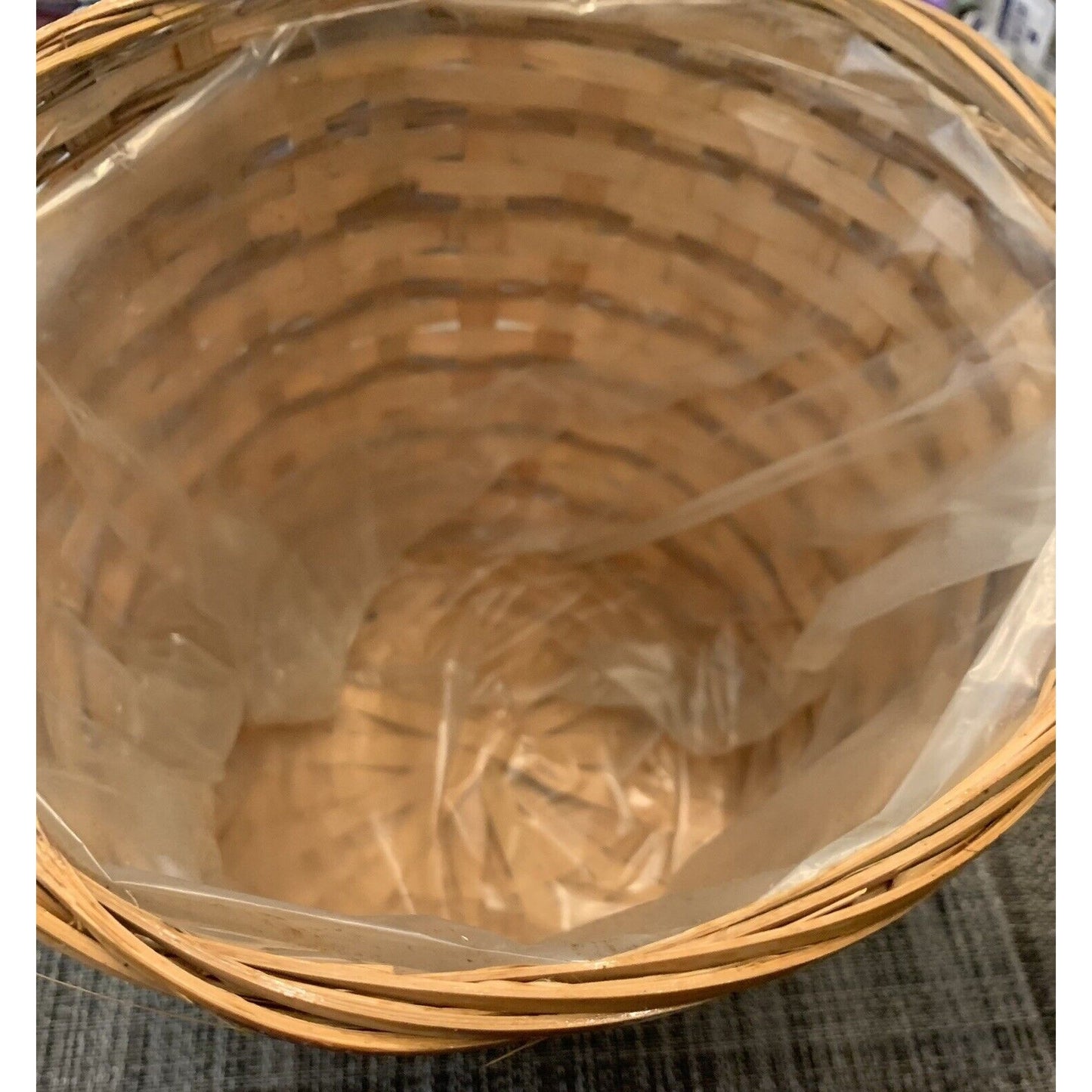 Hand-Woven Round Tan Wicker Basket With Plastic Lining for Storage / Gift Giving