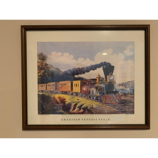 Currier & Ives American Express Train Picture with Frame