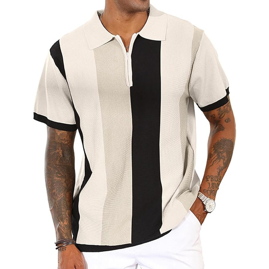 Men's Fashion Polo Shirt Vintage Striped Knitting Casual Slim Fit