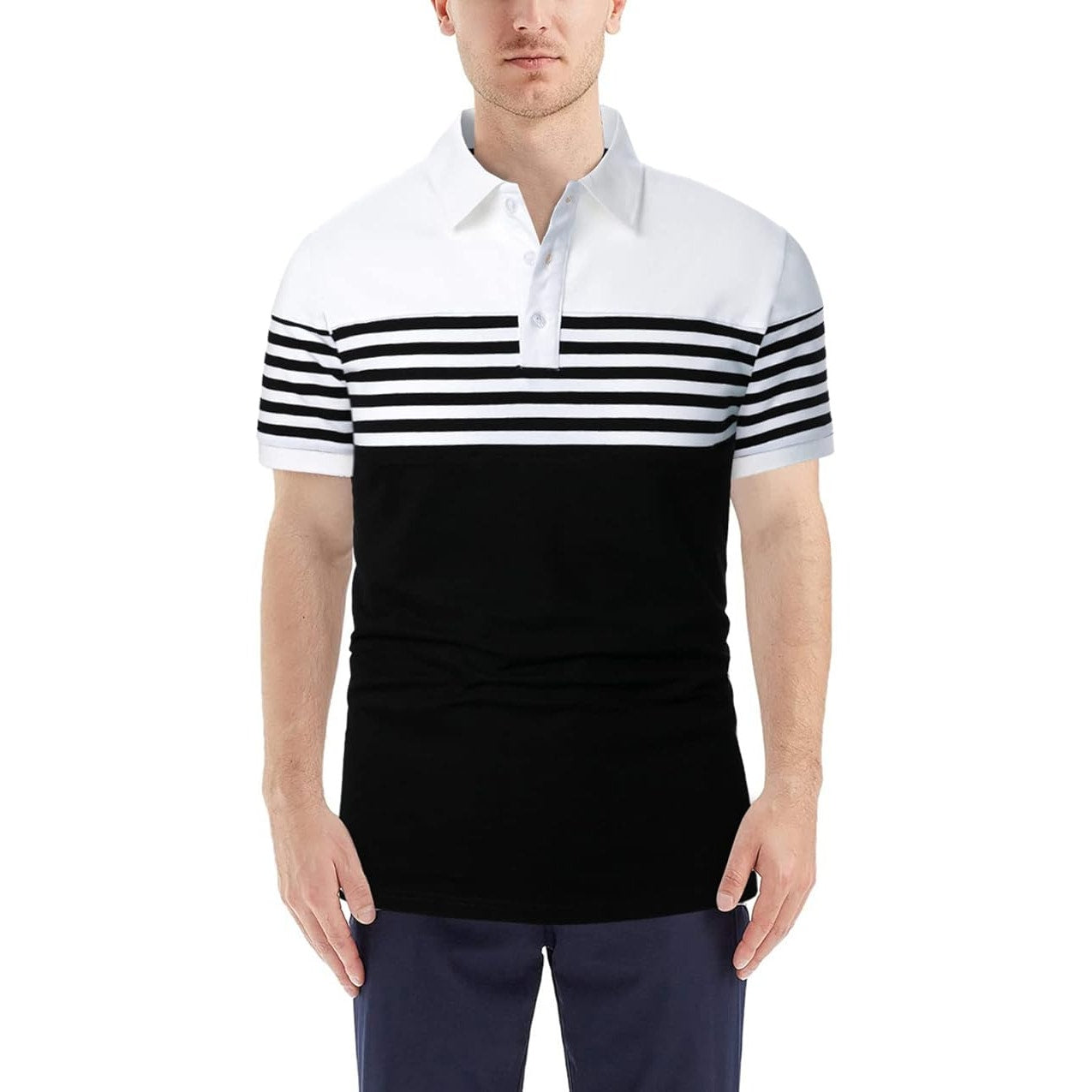 2XL LUJENGEFA Men's Polo Shirt Short Sleeve Striped Casual Slim Fit