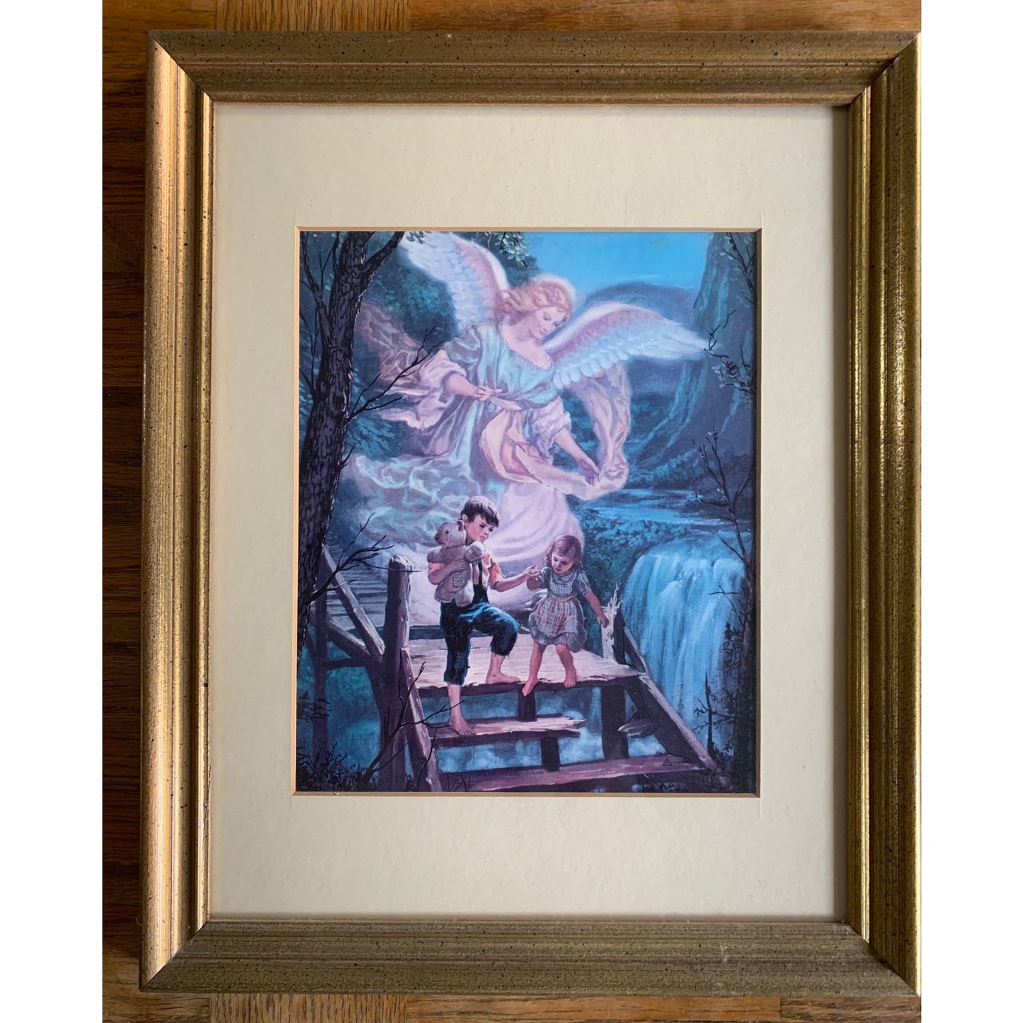 Vintage Hangable "Angel and Children Litho" Print