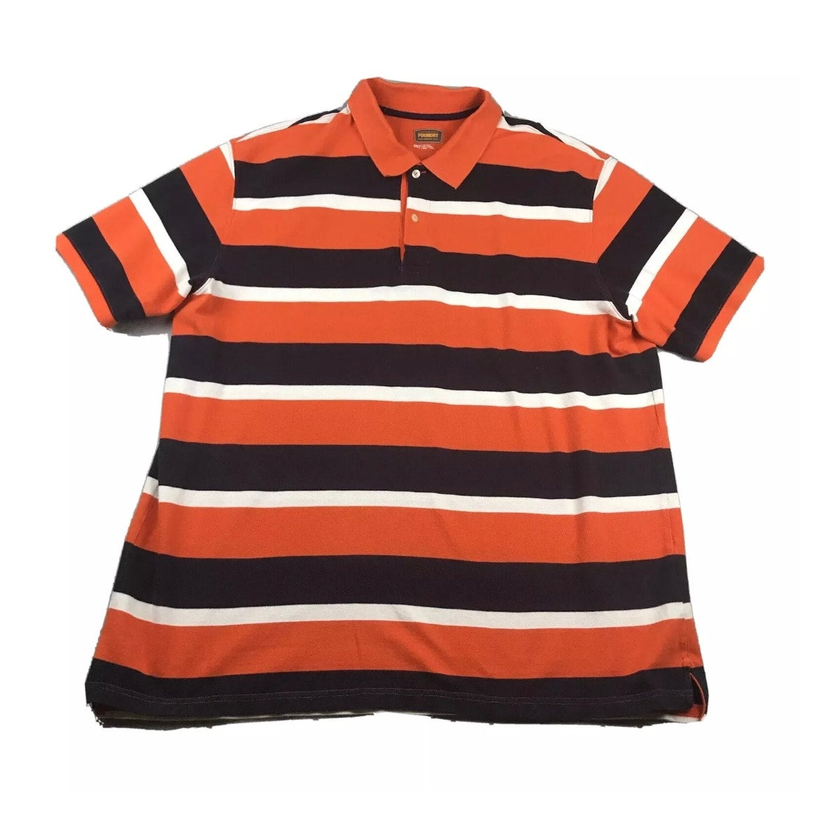 The Foundry Polo Shirt Men’s 2XLT Orange Blue Striped Short Sleeves XXLT